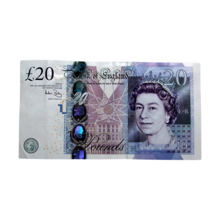 Counterfeit 20 pound banknote